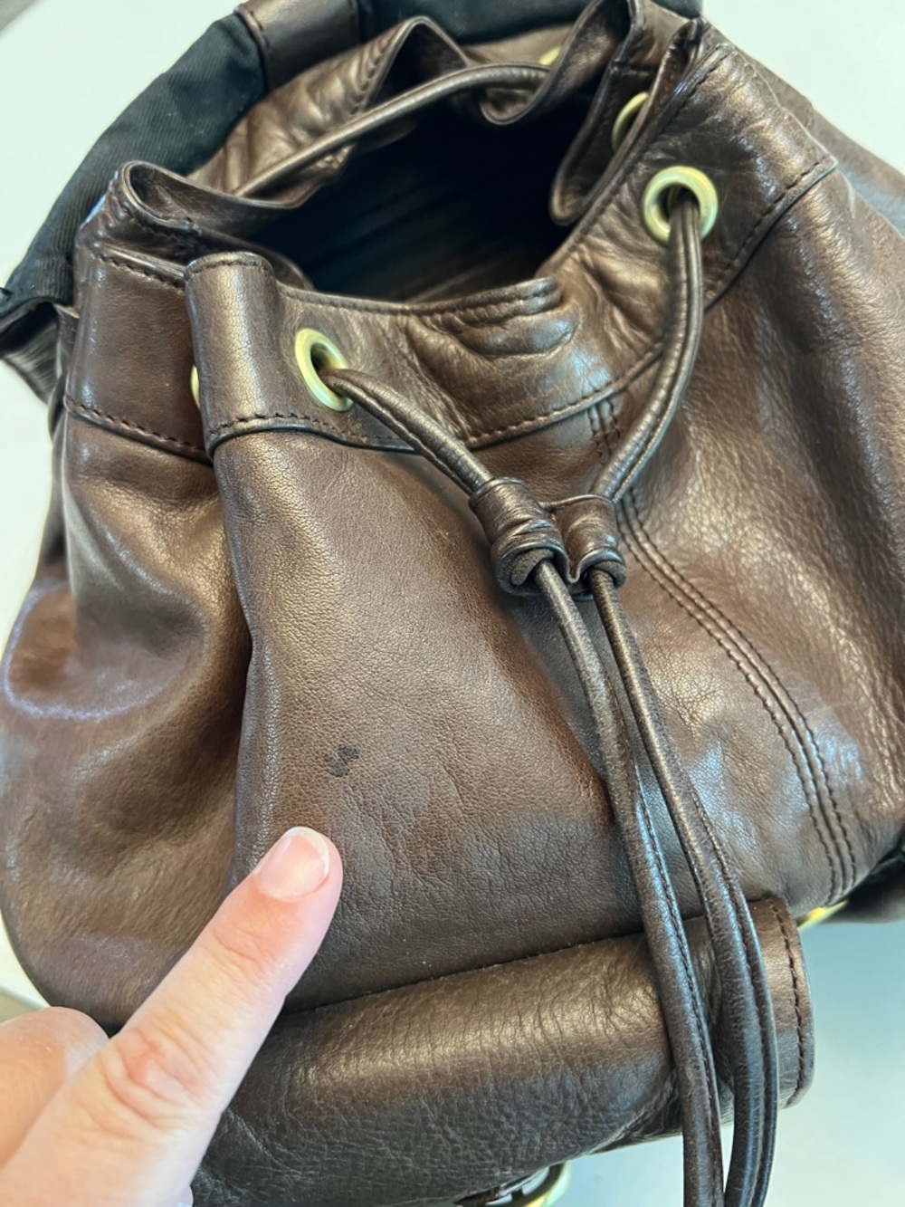 Boulder Ridge Brown Leather drawstring  Backpack Bag - Picture 9 of 16